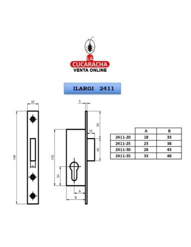 ILARGI-CERRADURA EMBUTIR 2411- 20mm....