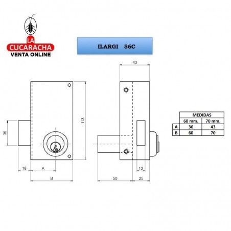 Cerradura ILARGI Nº56-C- B-Perfil. 60mm Izquierda