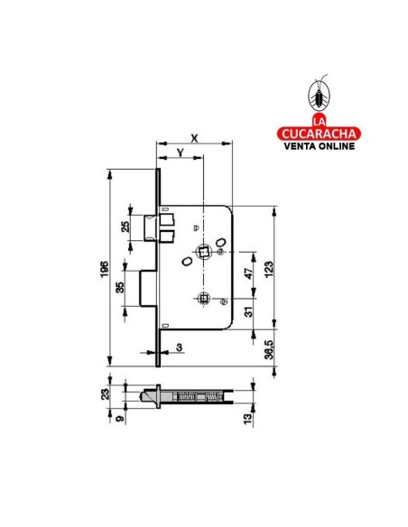 yale-Picaporte Embutir 651- 70mm-45 HL CON CONDENA.