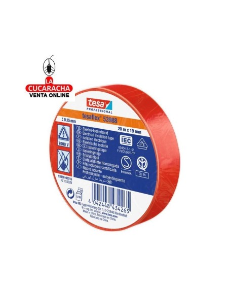 tesaFLEX-CINTA AISLANTE 19MMX20metros ROJO.