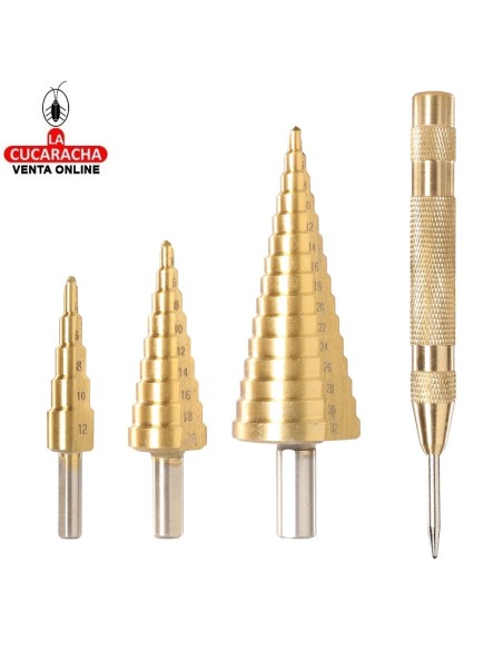 accesorios herramientas. Juego 3 brocas escalonadas y centrador Mod. TACSD2041