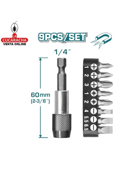 accesorios herramientas. Set 9 puntas 1/4'' con portapuntas Mod. TACSD3091
