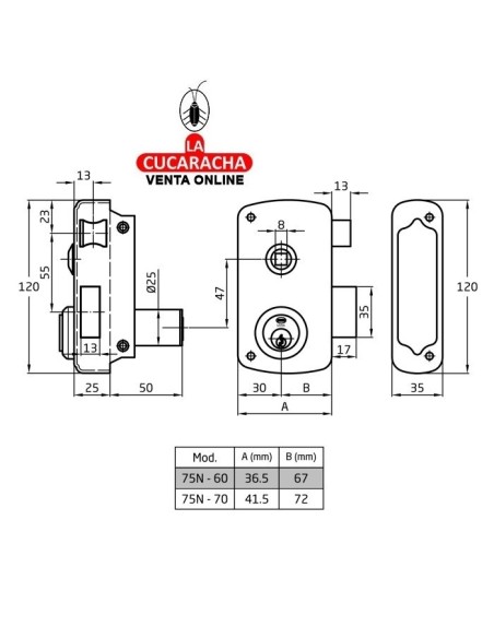 amig-Cerradura Sobreponer puerta madera Modelo 75UN.