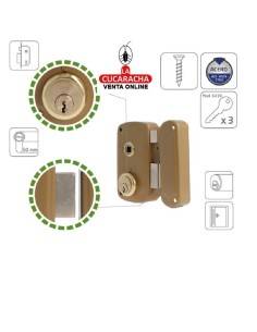 Cerradura Sobreponer puerta madera CILINDRO Y 3 LLAVES SERRETA Modelo 75UN.