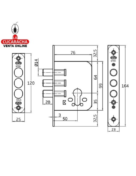 amig-Cerradura Embutir puerta madera Modelo 102.