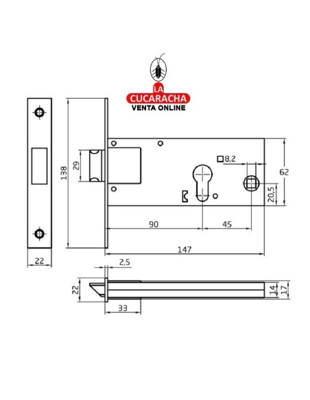 amig-Cerradura Embutir puertas carpintería metálica Modelo 727.