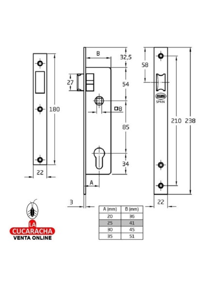 amig-Cerradura Embutir puertas carpintería metálica Modelo 760GR.
