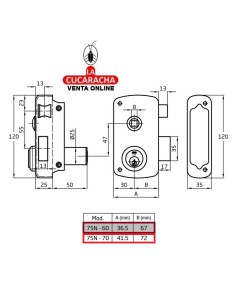 amig-Cerradura sobreponer puertas madera Modelo 75UN Esmaltado Oro.