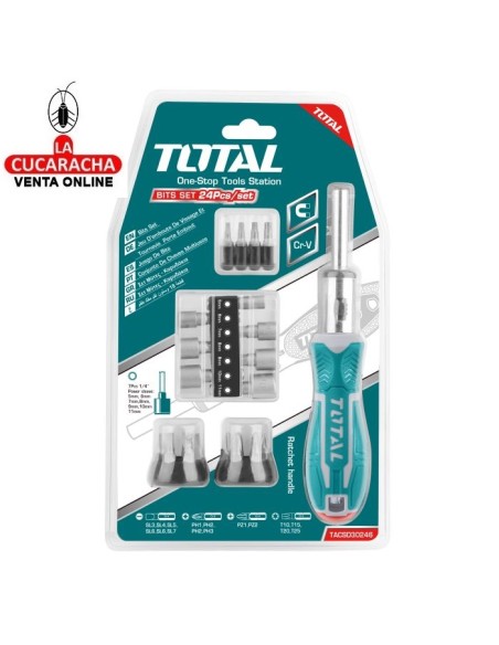 JUEGO 1 DESTORNILLADOR CON 24 PUNTAS Y LLAVES VASO INTERCAMBIABLES MODELO TACSD30246.