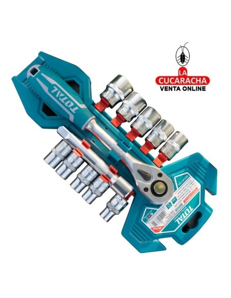 JUEGO CARRACA 45 DIENTES-ADAPTADOR 100MM-Y 10 LLAVES VASO 1/4" MODELO THT14114126.