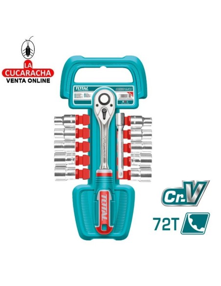 JUEGO CARRACA 45 DIENTES-ADAPTADOR 150MM-Y 10 LLAVES VASO 3/8" MODELO THT381121.