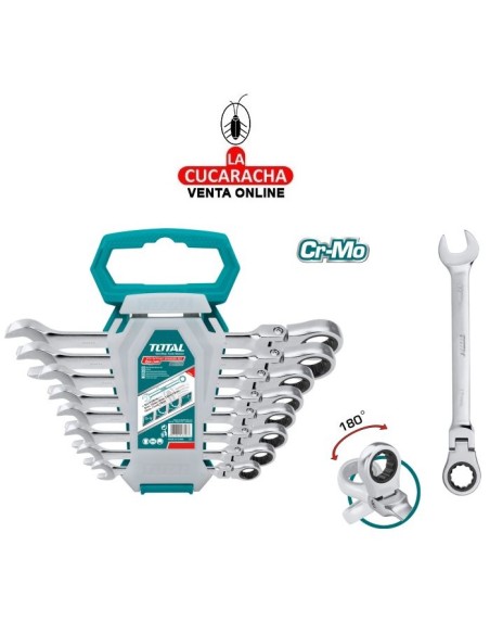 JUEGO 8 LLAVES FIJAS COMBINADAS CON CARRACA ARTICULADA MODELO THT102RK586.