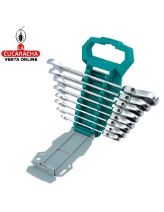 JUEGO 8 LLAVES FIJAS COMBINADAS CON CARRACA ARTICULADA MODELO THT102RK586.