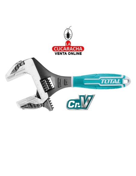 LLAVE INGLESA AJUSTABLE APERTURA EXTRA MANGO BIMATERIAL MODELO THT10210G.