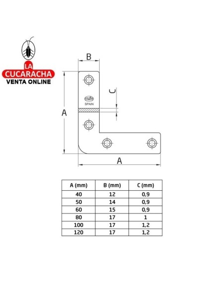 ESCUADRA REFUERZO ACERO CINCADA CANTO CUADRADO MODELO 1.