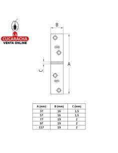 PLACA SOPORTE REFUERZO ACERO CINCADO CANTO CUADRADO MODELO 1.