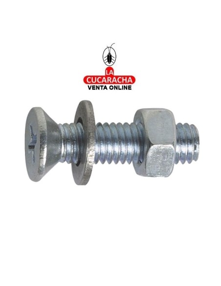 BLISTER TORNILLO ACERO CINCADO CABEZA PLANA+TUERCA+ARANDELA.
