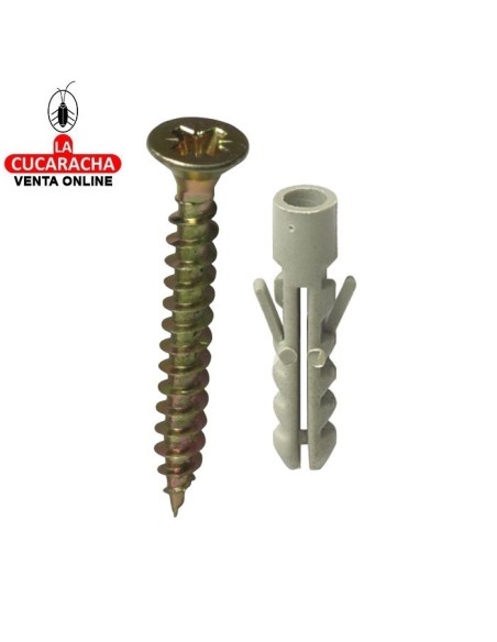 BLISTER TIRAFONDO ACERO BICROMATADO CABEZA PLANA POZIDRIVE Y TACO NYLON.