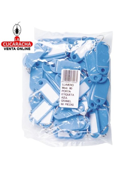 CAJA 50 LLAVEROS PORTAETIQUETAS 52x23mm ANILLA 16mm MODELO 80.