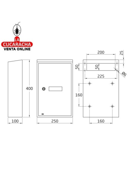 Recogecartas Buzón Acero Interiores 40x25x10cm. Modelo 5.