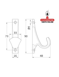 COLGADOR LATON PARED ROPA 1 GANCHO MODELO 51.