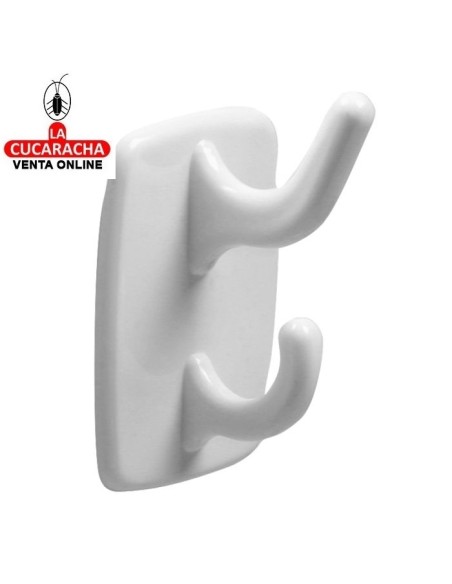 CAJA 50 COLGADOR PLASTICO DOBLE MULTIUSO ADHESIVO MODELO 204.