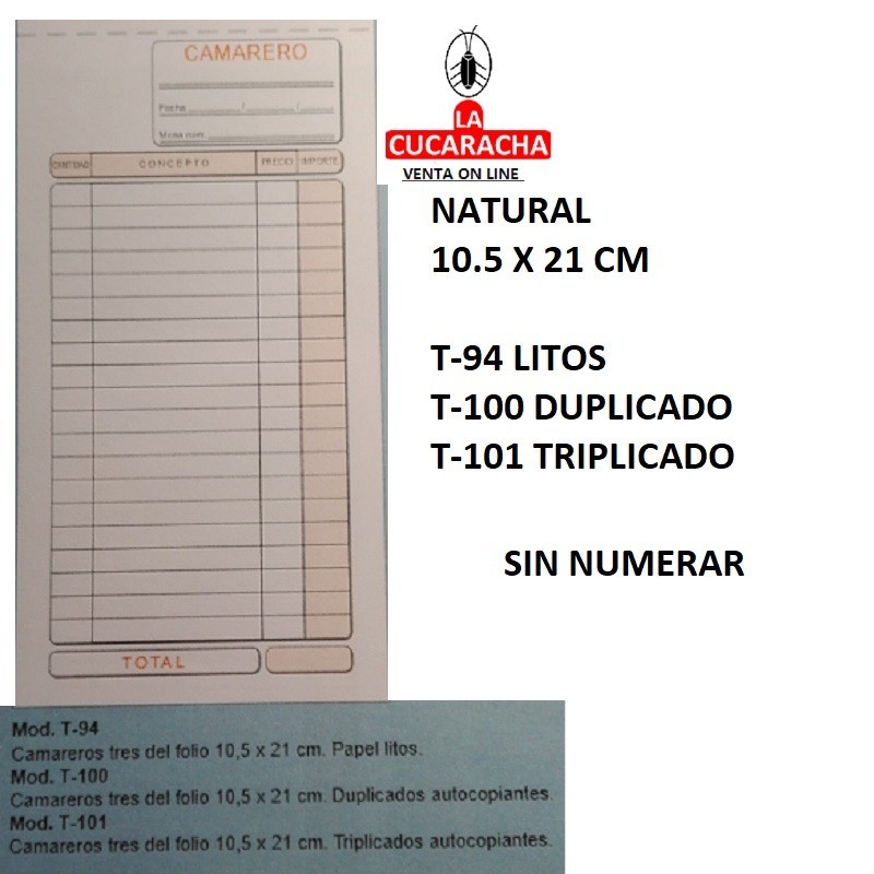 TALONARIOS DE CAMAREROS