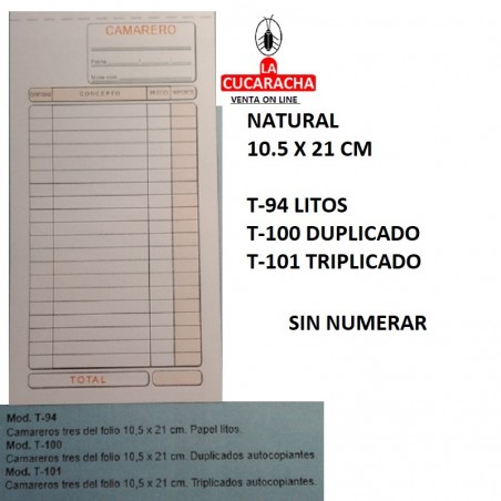 TALONARIOS DE CAMAREROS