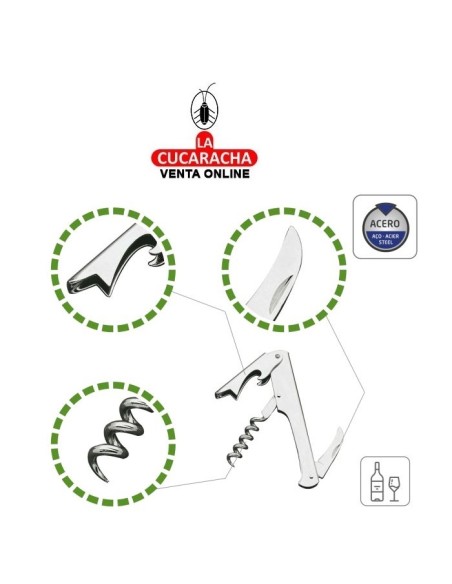 SACACORCHOS TIRABUZON ALAMBRE NAVAJA Y ABRETAPON ACERO NIQUELADO MODELO 13.