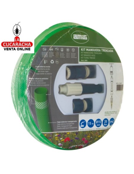 KIT MANGUERA TRENZADA FLEXIBLE DE PVC 15MMX15METROS MODELO 2083.