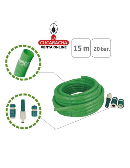 KIT MANGUERA TRENZADA FLEXIBLE DE PVC 15MMX15METROS MODELO 2083.