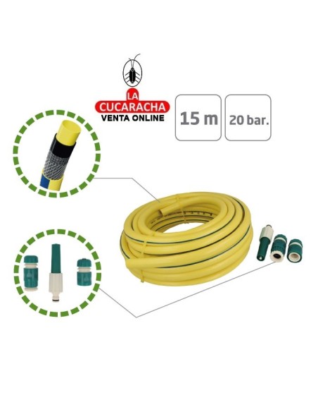 KIT MANGUERA TRICOTADA DE PVC 15MMX15METROS MODELO 2084.