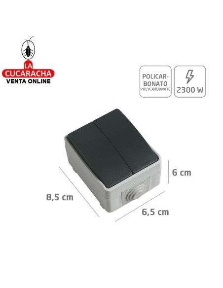 INTERRUPTOR DOBLE ESTANCO ELECTRICO SOBREPONER IP54 MODELO 3622.
