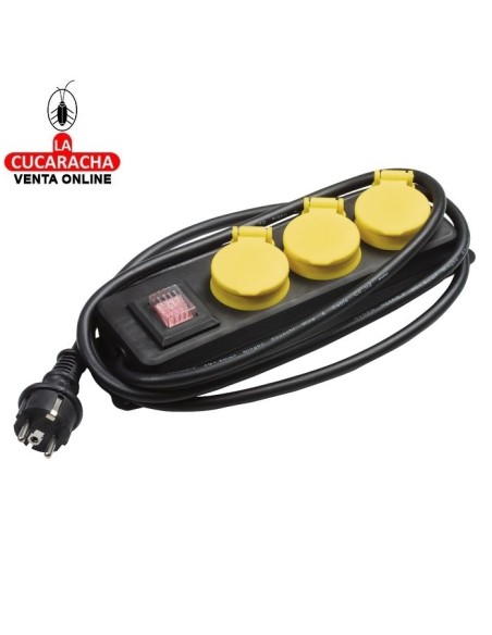 BASE 3 ENCHUFES SCHUKO TOMA TIERRA INTERRUPTOR Y PROTECCION MODELO 3306.