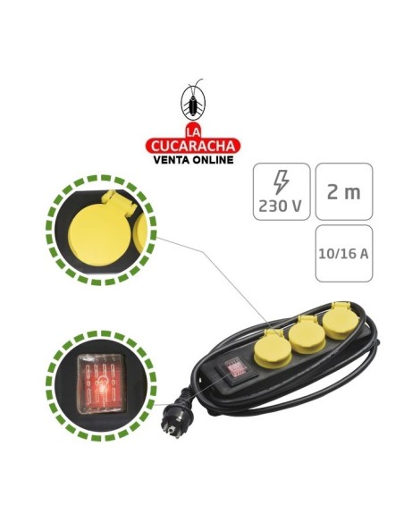 BASE 3 ENCHUFES SCHUKO TOMA TIERRA INTERRUPTOR Y PROTECCION MODELO 3306.