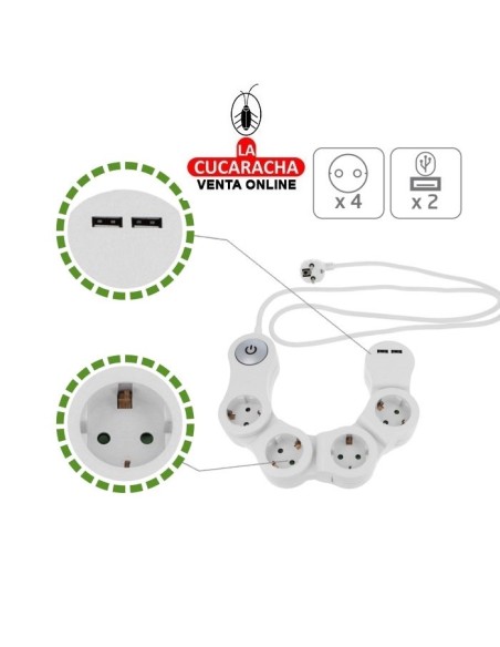 BASE 4 ENCHUFES SCHUKO T.T. INTERRUPTOR 2 TOMAS USB MODELO 5530.