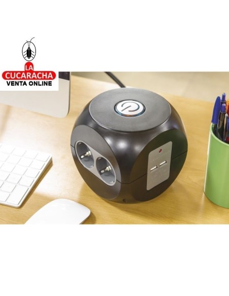 BASE SOBREMESA 6 ENCHUFES SCHUKO 4 T.T.- 2 SIN T.T. INTERRUPTOR 2 TOMAS USB MODELO 5540.