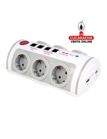 BASE 6 ENCHUFES SCHUKO T.T. INTERRUPTOR 2 TOMAS USB MODELO 5500.