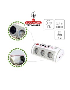 BASE 6 ENCHUFES SCHUKO T.T. INTERRUPTOR 2 TOMAS USB MODELO 5500.