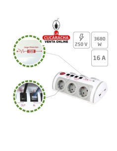 BASE 6 ENCHUFES SCHUKO T.T. INTERRUPTOR 2 TOMAS USB MODELO 5500.