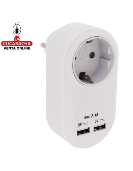 ENCHUFE ADAPTADOR CARGADOR 1 BASE SCHUKO 2 TOMAS USB MODELO 3216.