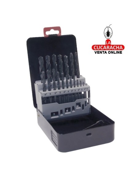 ESTUCHE METALICO 19 BROCAS METAL HSS SERIE CORTA DIN 338 ACERO RAPIDO MODELO 20103.