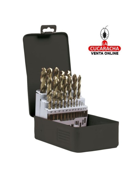 ESTUCHE METALICO 25 BROCAS METAL HSSCO SERIE CORTA DIN 338 ACERO RAPIDO MODELO 20202.