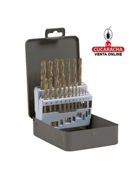 ESTUCHE METALICO 19 BROCAS METAL HSSCO SERIE CORTA DIN 338 ACERO RAPIDO AL COBALTO MODELO 20203.