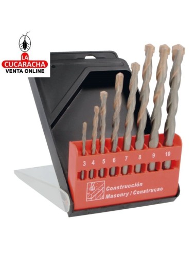 ESTUCHE PLASTICO 8 BROCAS PARED SERIE CORTA PUNTA CARBURO TUNGSTENO MODELO 21506.