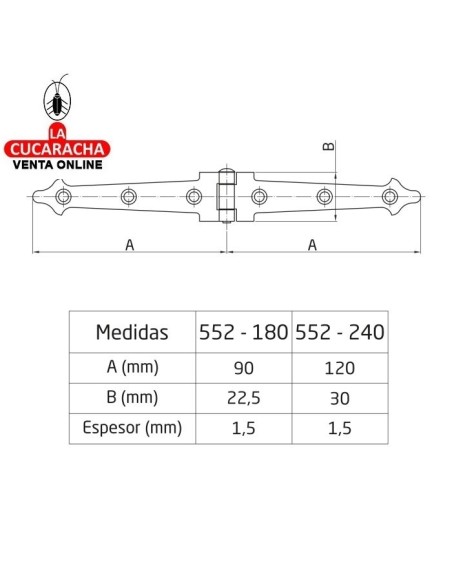 BLISTER BISAGRA PUERTAS RUSTICA ACERO PUNTEADO LISA MODELO 552.
