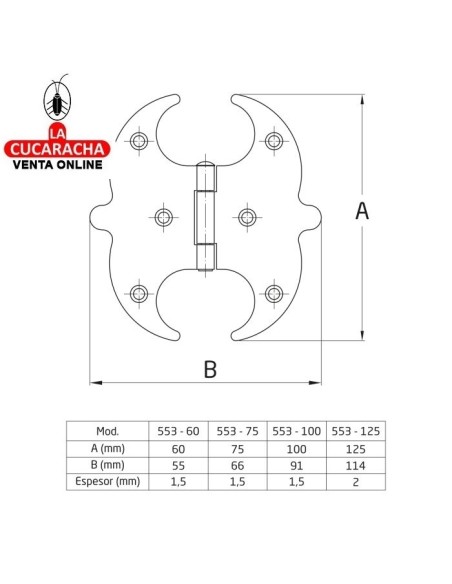 BLISTER BISAGRA PUERTAS RUSTICA ACERO PUNTEADO LISA MODELO 553.