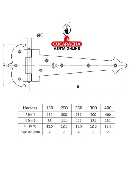 BLISTER BISAGRA RUSTICA REFORZADA ACERO PUNTEADO PARA PUERTA LISA MODELO 554.