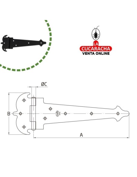 BLISTER BISAGRA RUSTICA REFORZADA ACERO PUNTEADO PARA PUERTA LISA MODELO 554.