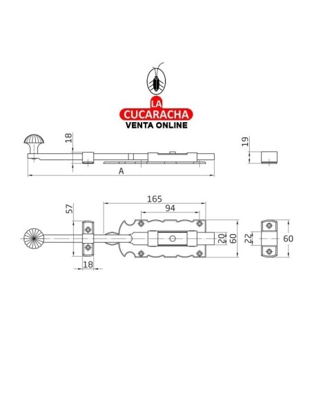 PASADOR RUSTICO ACERO NEGRO EJE ZAMAK DE SOBREPONER MODELO 410.